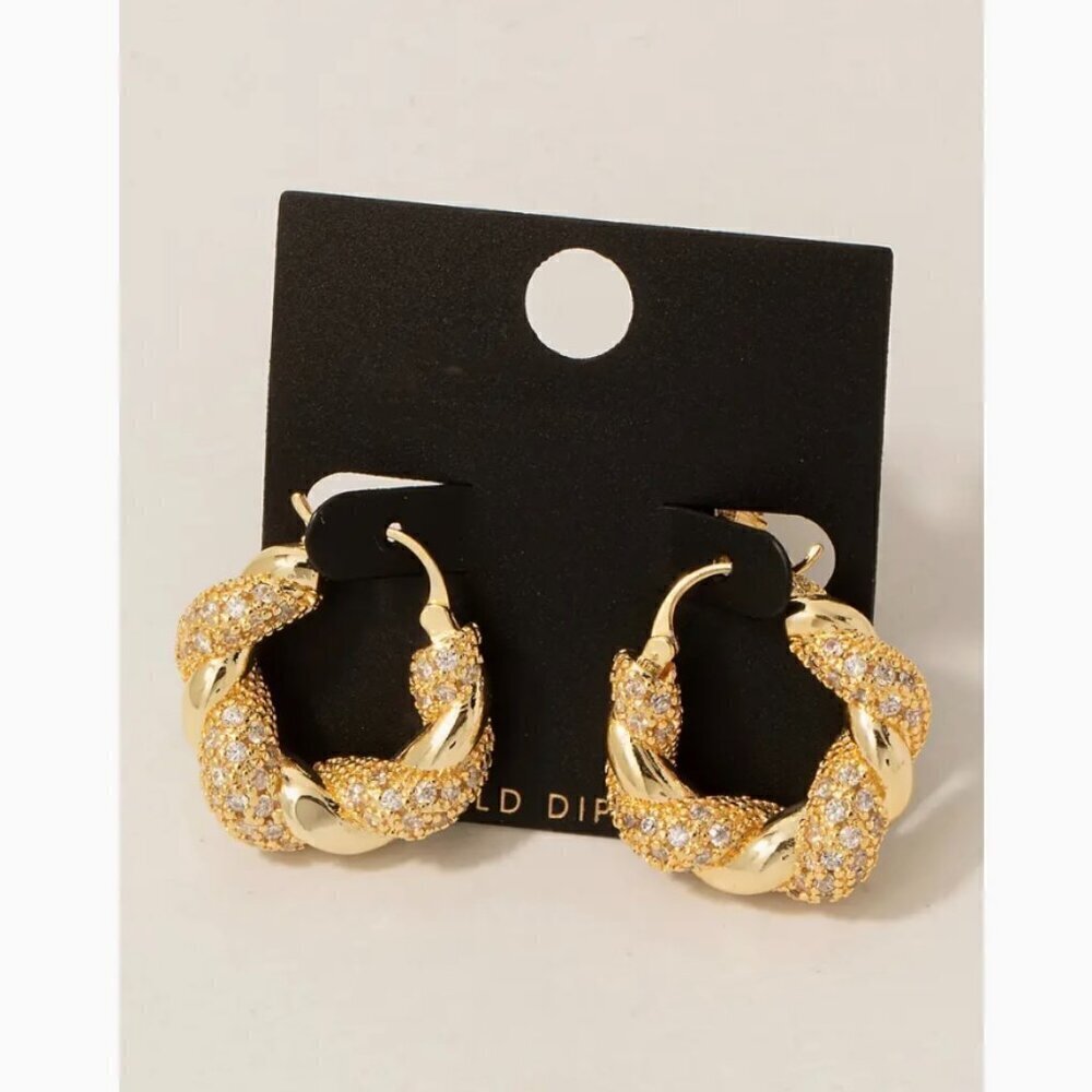 Gold Dipped Rhinestone Braided Hoop Earrings 45$